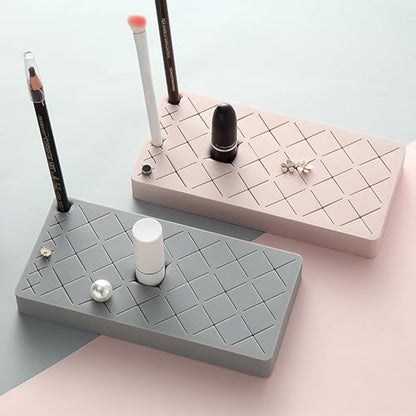 Silicone Lipstick Holder 18+6 Slots, Cosmetic Organizer Stand Square Makeup Display Case for Brush Lip Eye Stick Nail Polish Brushes Eyebrow, Premium Cosmetic Organizer-Grey - color: Grey