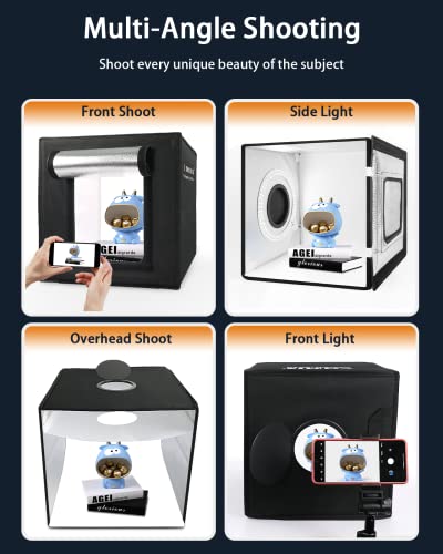 DUCLUS Light Box Photography, 12"x12" Photo Booth Box with 120 LED Lights Dimmable & CRI＞95, Portable Lightbox with 8 Backdrops for Mini Product Photography: Jewelry, Cards, Watches - size: 12 inches