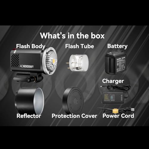 Godox AD600BM II AD600 BM II AD600BMII Flash, 0.01-1.9s Recycle/One-Tap Sync with X3/GN87 40W Modelling Led/16 Color Group Indicators/Flash Duration 1/220-1/11760s/Power Range from 1/1 to 1/512