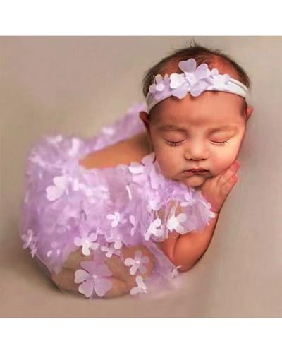 Newborn Photography Outfits Girl Baby Photo Tutu Dress Newborn Photoshoot Romper Baby Picture Lace Outfit - color: Purple