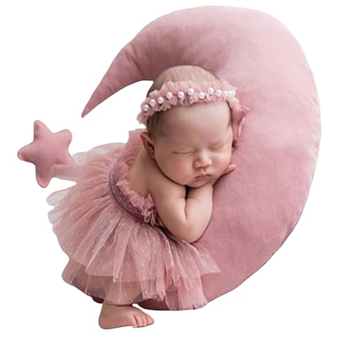 Newborn Baby Photography Props Outfits Girl Lace-Tulle Skirt Baby Girls Photo Prop Headdress for Newborn Girl Photoshoot - color: Dusty Pink
