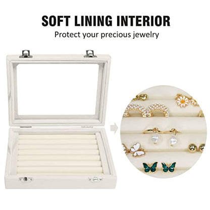 Vicoter Rings Organizer Tray 7 Slots Velvet Jewelry Earring Storage Box with Transparent lid Jewelry Display Case for Girls Wife Mom Women (Beige) - color: Beige