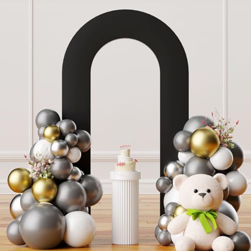 Black 7.2FT Open Arch Backdrop U Shaped Cover, Spandex Double Sided Arch Cover, Fitted Round Top Chiara Stand Cover for Party Wedding Ceremony Baby Shower Birthday Decoration - color: Black