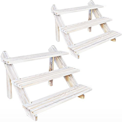 2pcs White Display Riser, Earring Display Stands, Showcase Cascading Merchandise Organizer Tray Vendor Display Supplies for Tabletop Shows Solid Wood (3tier) - color: White-3tier-2pcs