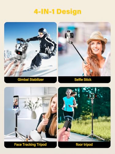 AOCHUAN Smartphone Gimbal Stabilizer, Smart Face Tracking Tripod Without APP - 4 in 1 Cellphone Gimbal Stabilizer for iPhone&Android Extended 108cm Rod with RGB Fill Light,M2PRO White - color: White