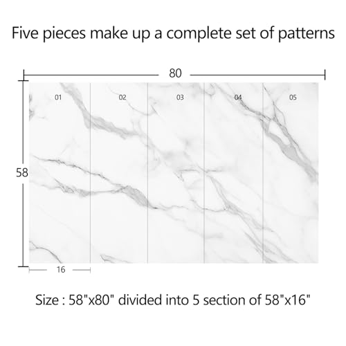 Elegant White Marble Pattern self-Adhesive Mural and Light-Colored Striped Peel-and-Stick Bedroom Wallpaper - 58"x80" - color: Zzsl-08, size: 58"x80"