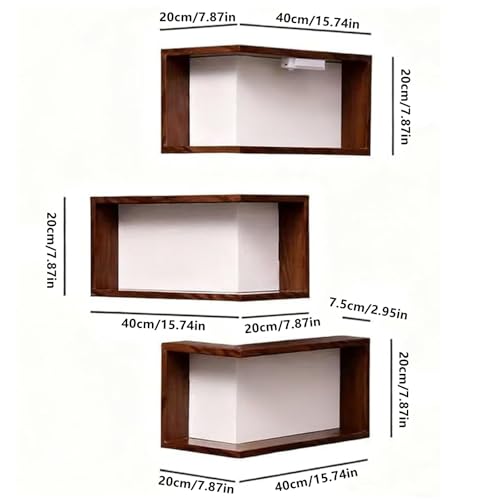 Smart Corner Shelves that Light up Your Space, Set of 3 Corner Floating Storage Shelves,Wooden Wall-Mounted Corner Shelf Display Rack, Space-Saving (Set of 3(Includes LED Lights*6)) - size: Set of 3(includes Led Lights*6)
