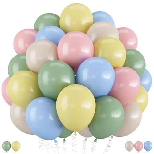 Pink Green Blue Balloon, 60 Packs 12 Inch Pastel Pink Blue Light Sage Green White Balloons for Baby Shower Easter Floral Fairy Wildflower Tea Party 1st Goose Baby in Bloom Birthday Decoration - color: Pink Green Blue