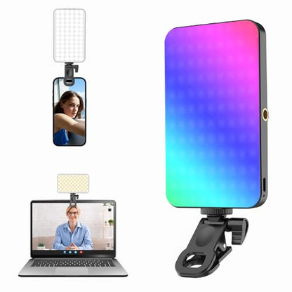 5000 mAh Portable Selfie Light for iPhone: RGB Rechargeable Phone Fill Lights, Ring Light for Camera Picture, Makeup Photo, Video Conferences, Laptop Use, Zoom Meetings, TikTok, Vlog Photography - color: Colourful