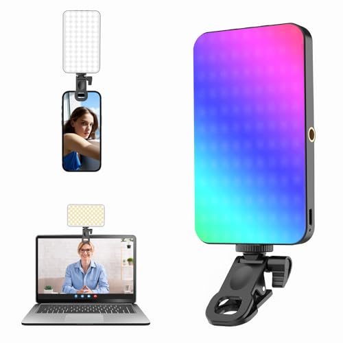 5000 mAh Portable Selfie Light for iPhone: RGB Rechargeable Phone Fill Lights, Ring Light for Camera Picture, Makeup Photo, Video Conferences, Laptop Use, Zoom Meetings, TikTok, Vlog Photography - color: Colourful