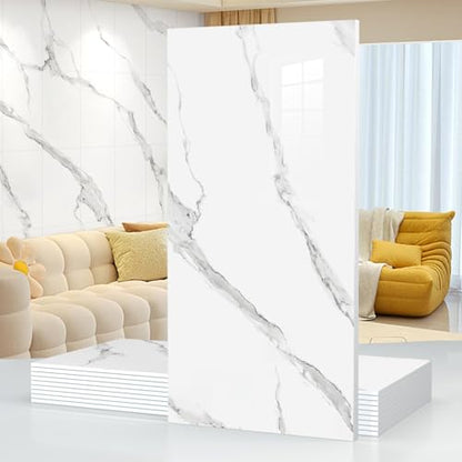 10pcs Thick Marble Peel and Stick Waterproof Wall Panels,Heat-Resistant Backsplash Tile, 23.6"x11.8" PVC Foam Wall Sticker for Kitchen,Living Rooms,TV Walls,White Gray (Not Real Tile 19.4Sq. Ft.) - color: White Gray, size: 23.6" x 11.8" x 4MM x 10Pack