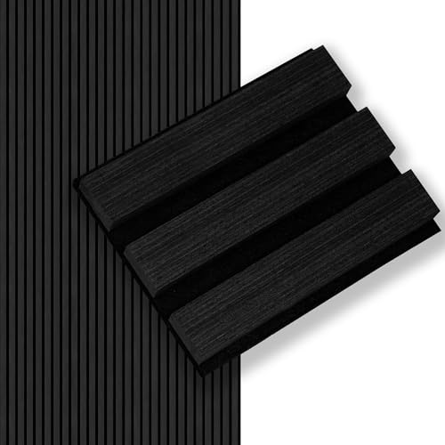 Smartstandard Sample Wood Slat Wall Panel, Soundproof Wooden Wall Panels, Acoustic Wood Panels for Wall, Matte Black, Sample Pack - color: Black Oak, size: 6" x 4.7"