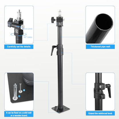 Photography Studio Ceiling Camera Mount 360° Rotation Wall Ceiling Light Mount Boom Arm Up to 28.3inch for Photo Video Monolights, Umbrellas, Reflectors, Overhead with 3/8" &1/4" Thread Adapter