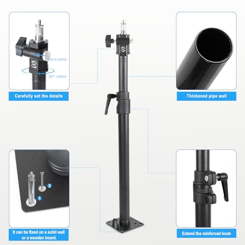 Photography Studio Ceiling Camera Mount 360° Rotation Wall Ceiling Light Mount Boom Arm Up to 28.3inch for Photo Video Monolights, Umbrellas, Reflectors, Overhead with 3/8" &1/4" Thread Adapter