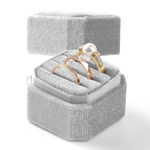3 Slots Ring Box Velvet Ring Gift Box Wedding Day For Proposal, Engagement, Wedding, Mother's Day, Valentine's Day (Gray) - color: Grey