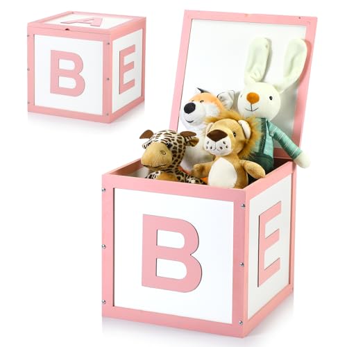 Chunful Wood Baby Shower Box ABC Display Box for Party Decorations with Alphabet Letters Personalized Shower Gifts Basket Party Blocks Backdrop for Boys and Girls (Pink,White) - color: Pink,white