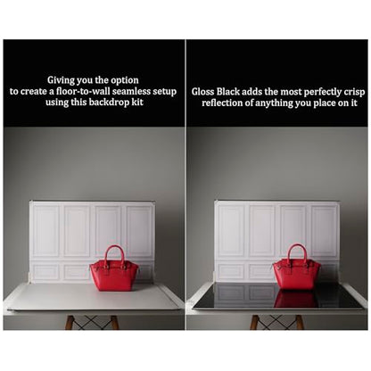 Product Photography Backdrops with Gloss Black Acrylic, 23x35in Photo Backdrop Board, 10Pcs 20Patterns Background Table Top Shooting Kit for Food, Jewelry, Cosmetics & Content Creation, MDAOCRY