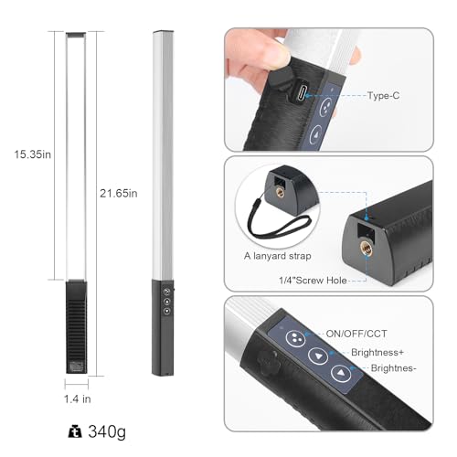LUXCEO RGB LED Photography Lighting Portable Wand Handheld LED Video Light 1000 Lumens CRI 95+ USB Rechargeable with Remote Control, Carry Bag, Adjustable Color Temperature 3000K-6000K and 36 Colors