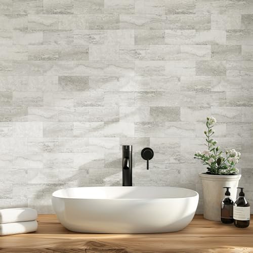 Vamos Tile 100-Piece Matt Beige Mixed Grey Slate Peel and Stick Backsplash Seamless Tile,3''x6'' PVC Subway Tile,Stick on Backsplash for Kitchen/Bathroom/Laundry Room - color: Beige & Grey Slate