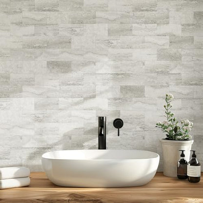 Vamos Tile 100-Piece Matt Beige Mixed Grey Slate Peel and Stick Backsplash Seamless Tile,3''x6'' PVC Subway Tile,Stick on Backsplash for Kitchen/Bathroom/Laundry Room - color: Beige & Grey Slate