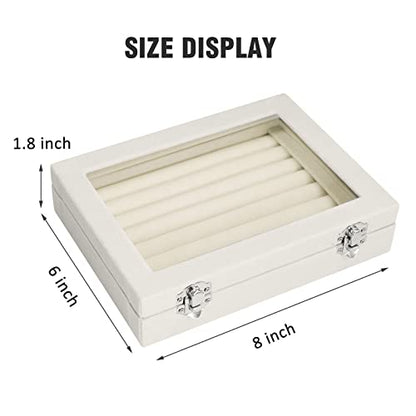 Vicoter Rings Organizer Tray 7 Slots Velvet Jewelry Earring Storage Box with Transparent lid Jewelry Display Case for Girls Wife Mom Women (Beige) - color: Beige