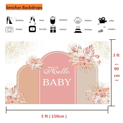 Sensfun Dusty Pink Baby Shower Backdrop Boho Baby Shower Decorations Blush Brown Pampas Floral Oh Baby Banner Photography Background for Boy Girls Gender Neutral Party Supplies Photo Booth Props 5x3ft - size: 5X3ft