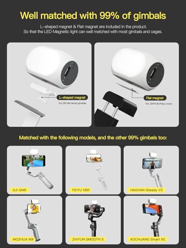 Magnetic Light for DJI Gimbal Small Video Light for Gimbal - USB-C Rechargeable, 3 Modes, 10 Brightness Levels, Compact DJI Light Attachment