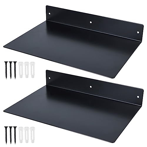 RealPlus Metal Floating Shelf Wall Mounted (12 inch x 8 inch) Heavy Duty Steel Display Shelves, Black (Pack of 2) - color: Black (Pack of 2), size: 12"W x 8"D