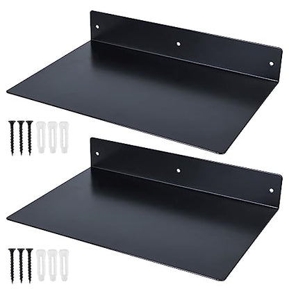 RealPlus Metal Floating Shelf Wall Mounted (12 inch x 8 inch) Heavy Duty Steel Display Shelves, Black (Pack of 2) - color: Black (Pack of 2), size: 12"W x 8"D
