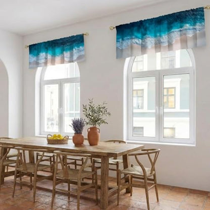Ocean Curtain, Two-Pack, Aerial Beach Wave Turquoise Sand Coastal View,Applicable to Bathroom, Bedroom, 54x18 inches. - color: Ocean