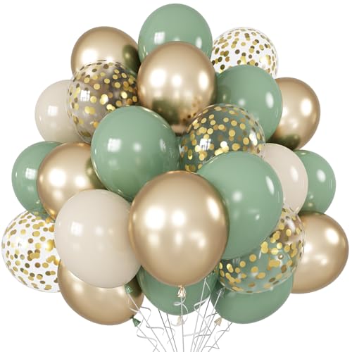 Sage Green Gold Balloons, 12 Inch Olive Avocado Retro Green Beige Sand White Metallic Gold Party Balloons for Birthday Baby Shower Wedding Party Decorations - color: Olive Beige