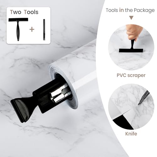 practicalWs White/Grey Marble Contact Paper 17.7" x 196.8", Marble Wallpaper Peel and Stick with Tools, Self Adhesive Vinyl Film Contact Paper for Countertops - color: Gray/White-tool, size: 17.7" x 196.8"