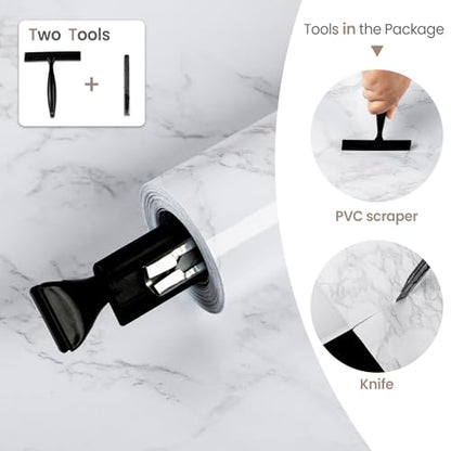 practicalWs White/Grey Marble Contact Paper 17.7" x 196.8", Marble Wallpaper Peel and Stick with Tools, Self Adhesive Vinyl Film Contact Paper for Countertops - color: Gray/White-tool, size: 17.7" x 196.8"