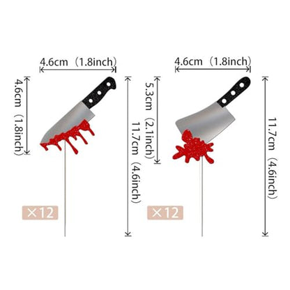 Halloween Cake Decorations Bloody Knife Pick 24Pcs Scary Birthday Party Supplies for Creepy Dessert Table Display - style: 03