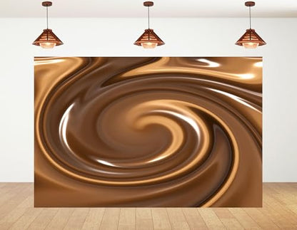9x6ft Swirling Melted Chocolate Backdrop Smooth Rich Brown Liquid Glossy Texture Photography Background for Dessert Baking Themed Party Decorations Banner Photo Booth Props - size: 9x6ft