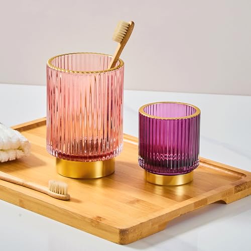 Makeup Brush Holder Organizer,Toothbrush Holders,Desk Pen Pencil Holder,Multifunctional Vintage Glass Brush Cup(A3-16-US) - color: Red, size: Small+Large