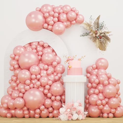 Double Stuffed Pearl Dusty Pink balloons Different Size 115Pcs 5/10/12/18 Inch Pearl Rose Blush Pink Balloon Garland Arch kit for Boho Birthday Wedding Engagement Bridal Baby Shower Party - color: Pearl Dusty Pink
