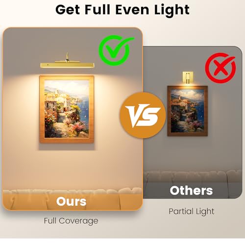 Picture Frame Light, 12" Rechargeable Wireless Battery Powered Lighting, Dimmable LED with Remote 3CCT for Wall Art Gallery Display (Gold) - color: Gold, size: 12IN-1pack