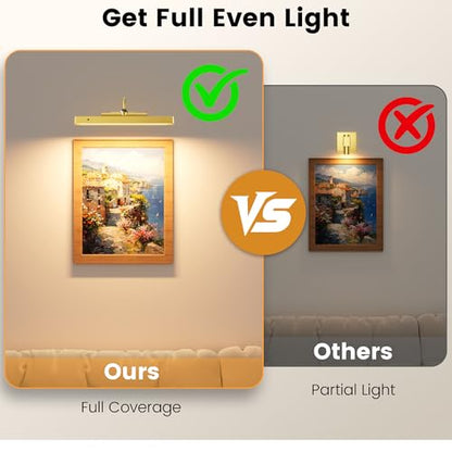 Picture Frame Light, 12" Rechargeable Wireless Battery Powered Lighting, Dimmable LED with Remote 3CCT for Wall Art Gallery Display (Gold) - color: Gold, size: 12IN-1pack