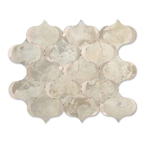 10 Sheet Arabesque Peel and Stick Backsplash Tile, Stick on Backsplash for Kitchen and Bathroom Wall, Ecru Beige Stone Look PVC Mixed Metal Aluminum - color: Ecru Beige Stone Mixed Metal Rose Gold
