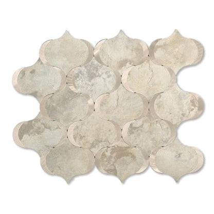 10 Sheet Arabesque Peel and Stick Backsplash Tile, Stick on Backsplash for Kitchen and Bathroom Wall, Ecru Beige Stone Look PVC Mixed Metal Aluminum - color: Ecru Beige Stone Mixed Metal Rose Gold