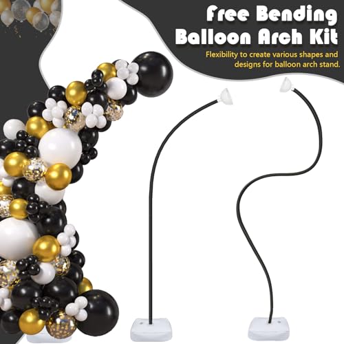 OurWarm 9.35FT & 6FT Balloon Arch Kit, Free Bending Shape Balloon Arch Stand with Base, Floor Half Balloon arch for Wedding Birthday Party Baby Shower Yard Lawn Home Graduation Party Decorations - style: Black Arch Stand with Base