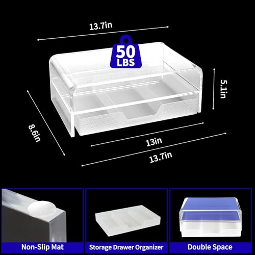 OPNICE Acrylic Clear Desk Organizers and Accessories, 2-Tier Computer Monitor Stand Riser with Drawer, Laptop Stand, Office Desk Accessories for Office Supplies, Transparent - color: Transparent 1-Pack