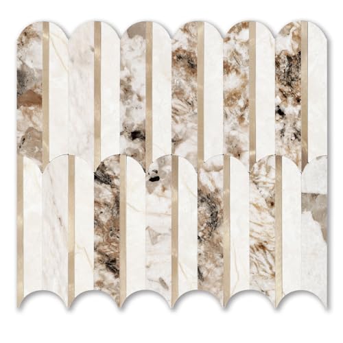 10-Sheet Fish Scale Peel and Stick Backsplash for Kitchen Wall Tiles,12 inches Brown Marble Mixed Metal Gold 3D PVC Wall Tile Stick on Backsplash for Kitchen and Bathroom - color: Brown Marble Mixed Metal Gold