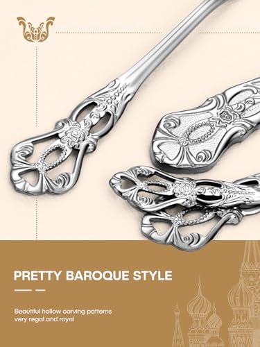 Stapava 40 Pcs Gorgeous Retro Royal Silverware Set, Stainless Steel Cutlery Flatware Set for 8, Include Forks Spoons and Knives set, Dishwasher Safe Utensils Set, Mirror Polished - style: Retro Royal Silver