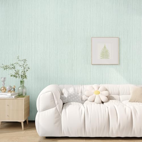VEELIKE Light Green Grasscloth Peel and Stick Wallpaper Textured Grass Cloth Wallpaper 15.7''x354'' Removable Faux Linen Fabric Vinyl Self Adhesive Green Contact Paper for Cabinets Bedroom Bathroom - color: Light Green, size: 15.7" x 354"