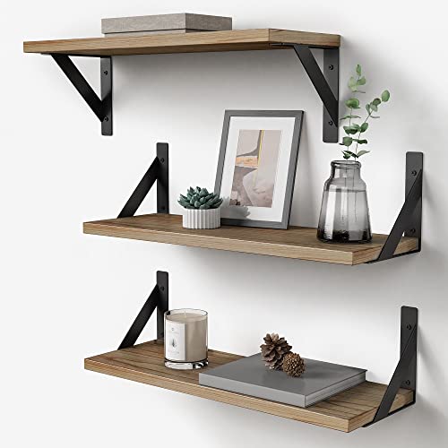 Floating Shelves with Black Metal Brackets Set of 3, Light Wood Wall Bookshelf for Bedroom Over Desk Bed, Hanging Shelf for Office Kitchen Living Room, Bathroom Over Toilet (Natural Color) - color: Wood&diy, size: 17 Inches