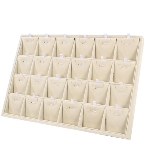 24 Grids Stackable Jewelry Tray Organizer with Removable Dividers, Velvet Jewelry Display Tray for Earrings Necklaces Bracelet Rings Display Showcase - Light Khaki - color: Light Khaki