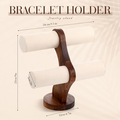 RattanView 2 Tier Walnut Bracelet Holder Display Wooden Watch Stand Organizer T Bar Rack Storage Tower for Selling Retail - color: White