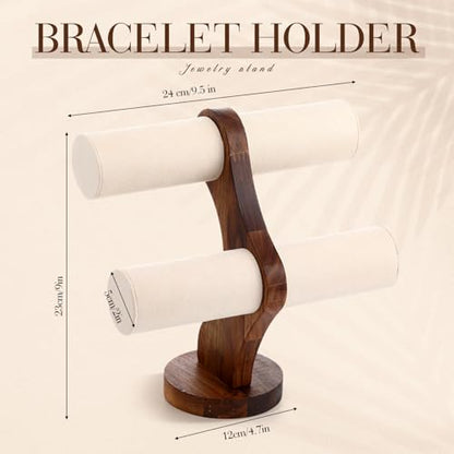 RattanView 2 Tier Walnut Bracelet Holder Display Wooden Watch Stand Organizer T Bar Rack Storage Tower for Selling Retail - color: White